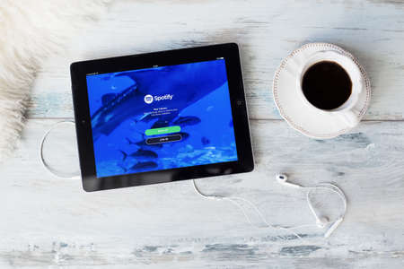 RIGA, LATVIA - FEBRUARY 17, 2016: Spotify is a commercial music streaming, podcast and video service.のeditorial素材