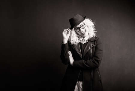 Black and white picture of flirty womanの写真素材