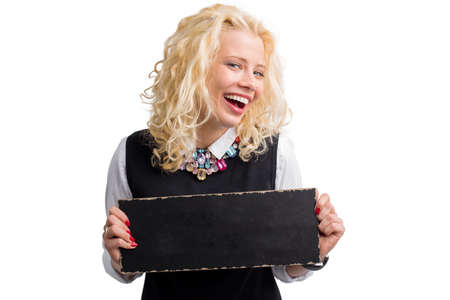 Funny woman holding blank board  signの写真素材