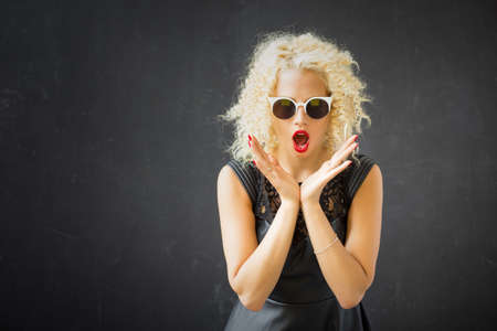 Woman showing her shockの写真素材