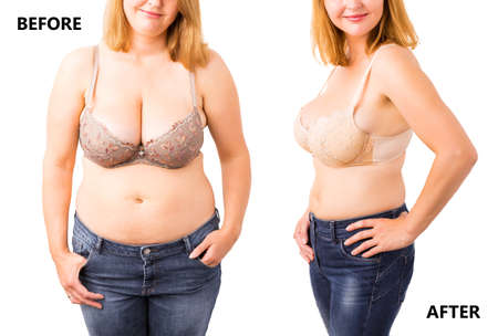 Woman before and after dietingの写真素材