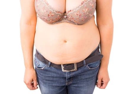 Woman with fat tummyの写真素材