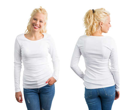 Woman in white long sleeve shirtの写真素材