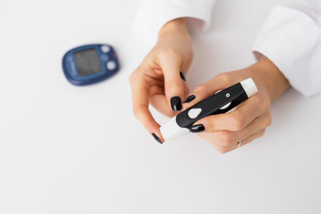 Woman using diabetes kit