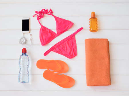 Set of items for sunbathingの写真素材