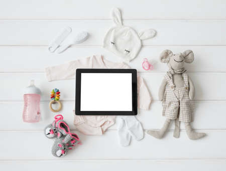 tablet computer and babys itemsの写真素材