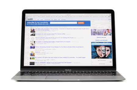 RIGA, LATVIA - February 06, 2017: social media site reddit.com on 12-inch Macbook laptop computer.のeditorial素材