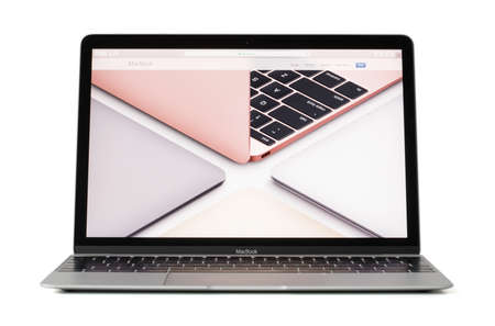 RIGA, LATVIA - February 06, 2017: 12-inch Macbook laptop computer  in different colors on screen.のeditorial素材