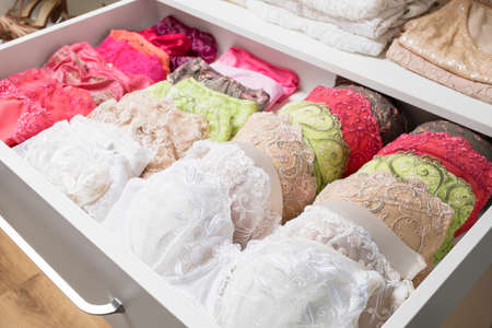 Woman's bras in drawerの写真素材