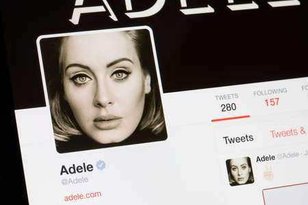 RIGA, LATVIA - February 02, 2017: Worldwide star Adele's Twitter profile.のeditorial素材