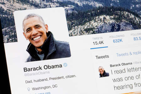 RIGA, LATVIA - February 02, 2017: Barack Obama's Twitter  profile.のeditorial素材