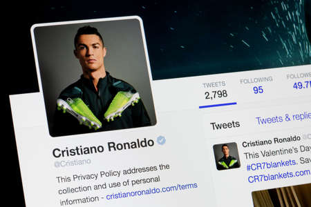 RIGA, LATVIA - February 02, 2017: Twitter account of worlds famous soccer player Cristiano Ronaldoのeditorial素材