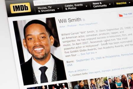 RIGA, LATVIA - February 02, 2017: IMDb biography profile of famous actor Will Smith.のeditorial素材