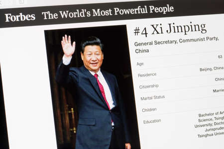 RIGA, LATVIA - February 24, 2017: Forbes Magazine list of The Worlds Most Powerful People.Number 4 General secretary of China Xi Jinping.のeditorial素材