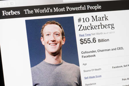 RIGA, LATVIA - February 24, 2017: Forbes Magazine list of The Worlds Most Powerful People.Number 10  the cofounder and CEO of Facebook Mark Zukenberg.のeditorial素材