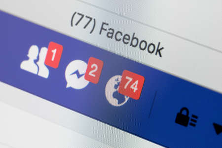 RIGA, LATVIA - February 24, 2017: Facebook notification bar.のeditorial素材