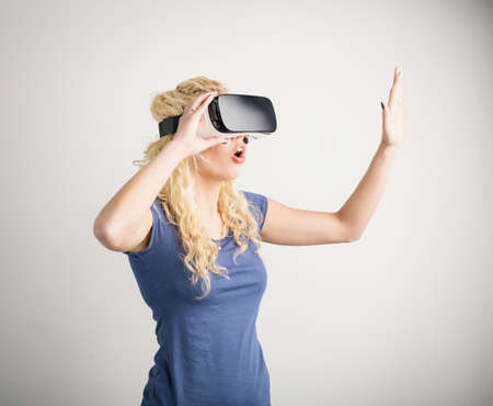 Girl experincing virtual realityの写真素材