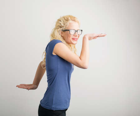 Funny woman making funny movesの写真素材