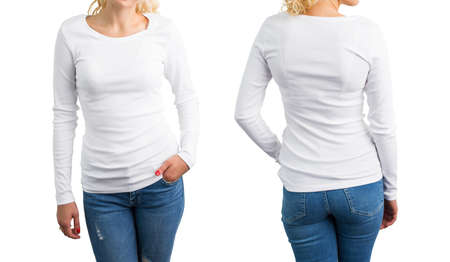 White long sleeve shirt template, front and backの写真素材