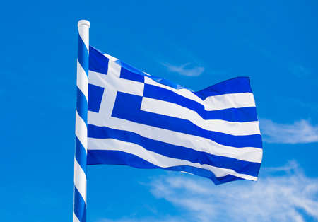 Greece flag in windの写真素材