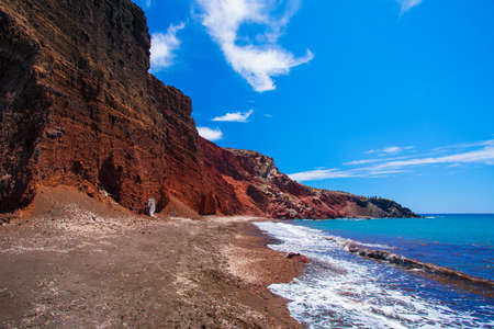 Red beach in Santorini, Greeceの写真素材