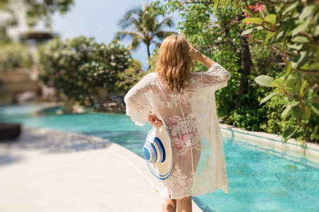 Woman in luxury resortの写真素材