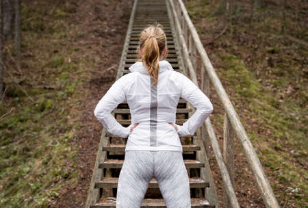Woman ready for exercise outdoorsの写真素材