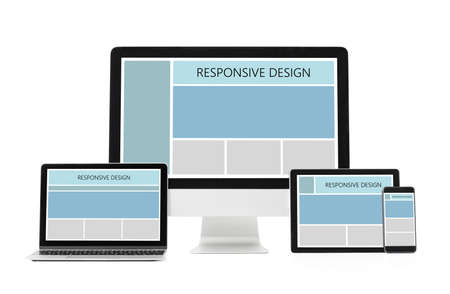 Different size screens on different devices, mockup for adaptive design samples.の写真素材