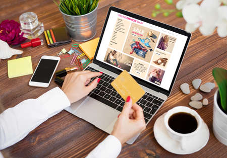 Woman shopping onlineの写真素材