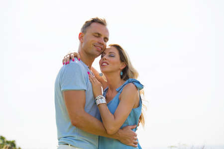 Loving couple embracing outdoorsの写真素材
