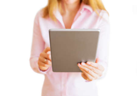 Person holding mobile phone with both hands. Mobile app mockup.の写真素材