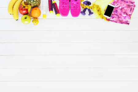 Fitness equipment objects on white backgroundの写真素材