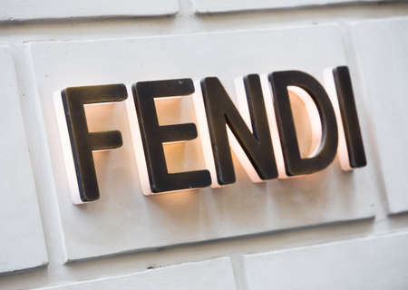 Rome, Italy - May 13, 2018: Fendi logo on wall at store in Rome.のeditorial素材