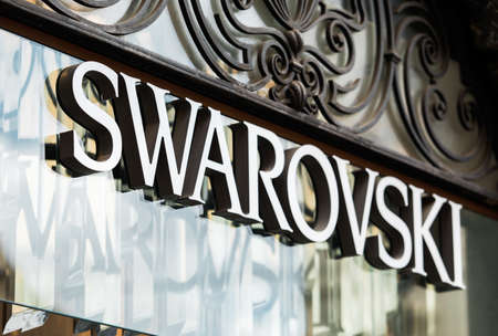 Rome, Italy - May 13, 2018: Swarovski logo on brand's store in Rome.のeditorial素材