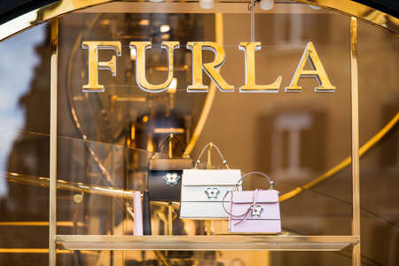 Rome, Italy - May 13, 2018: Furla shop window in Rome.のeditorial素材