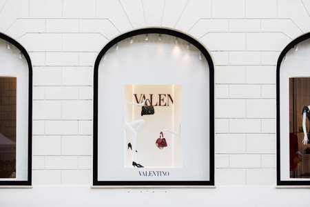 Rome, Italy - May 13, 2018: Valentino store windows in Rome.のeditorial素材