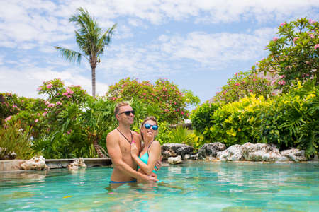Couple in exotic resort on vacationの写真素材
