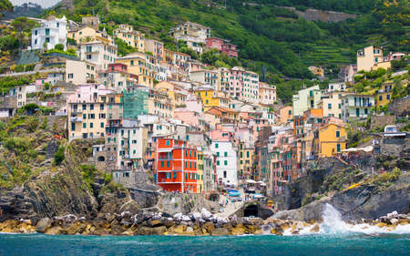 Riomaggiore village in Cinque Terre, Italyの写真素材
