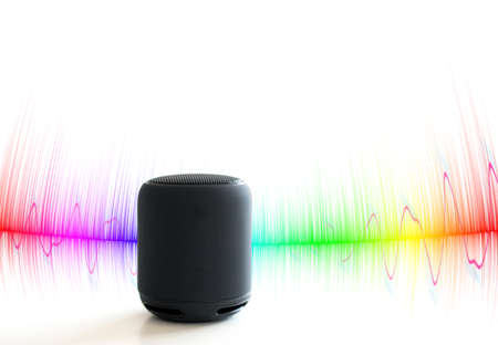 Smart speaker with colorful sound wavesの写真素材