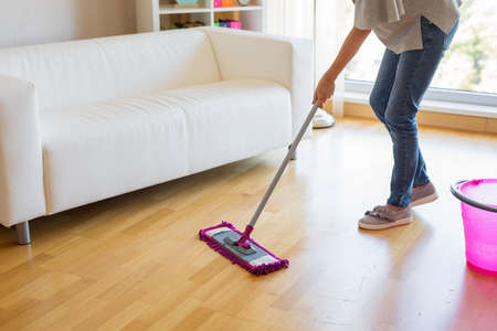 Woman washing floorsの写真素材