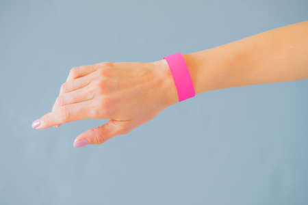 Hand with mockup wristbandの写真素材