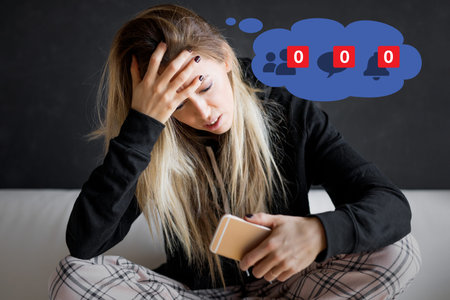 Sad woman feeling left alone on social media