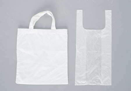 Plastic bag with eco natural reusable bagの写真素材