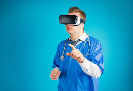 Doctor using virtual reality goggles