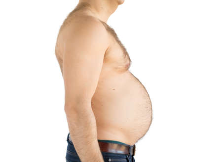 Silhouette of obese overweight man with fat bellyの写真素材