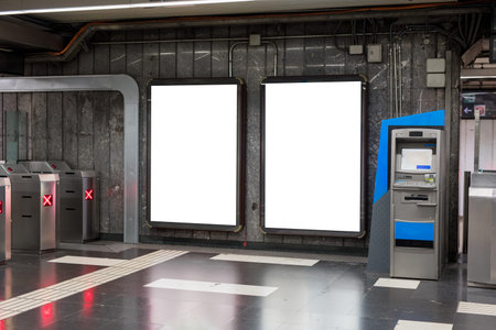 Two empty advertising stands in urban undergroundの写真素材
