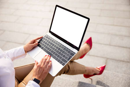 Blank screen of laptop, mockup for your own designの写真素材