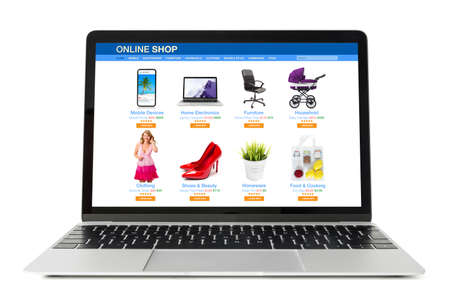 Sample website of online store viewed on laptop computerの写真素材