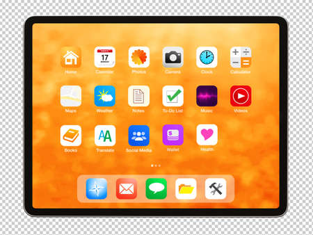 Isolated digital tablet with bright home screenの写真素材