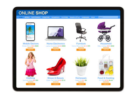 Isolated tablet with sample online store website on screenの写真素材